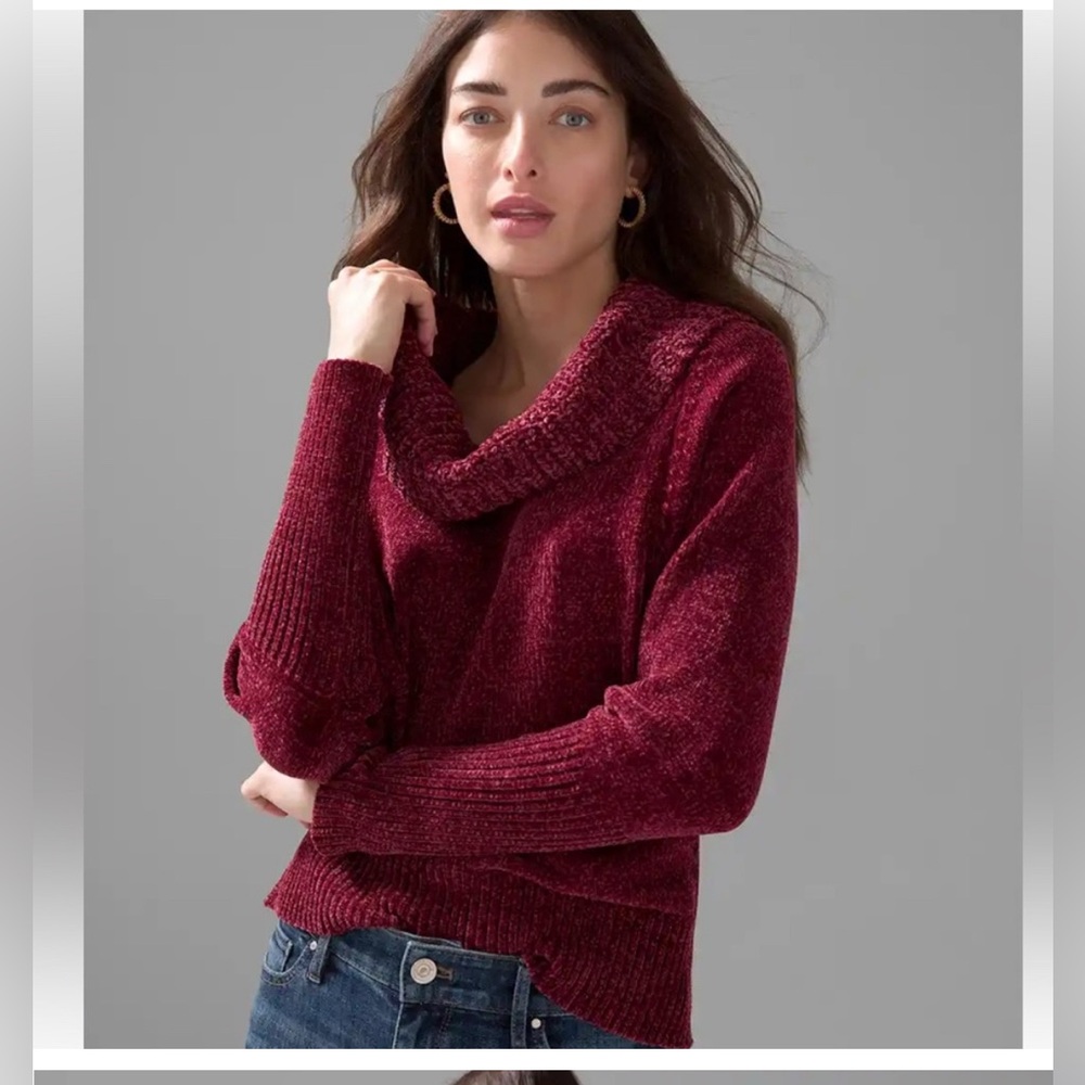 White House Black Market Cowl Neck Women’s Port Colored Chenille Sweater, Small